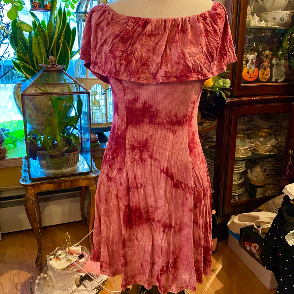 Pink Tie-Dye Strapless Dress With Frill